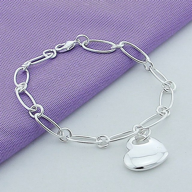 Srebrna bransoletka łańcuszkowa z romantycznym sercem - popularne marki, idealne na wesele i prezent dla kobiet - biżuteria 925 srebro - Wianko - 1