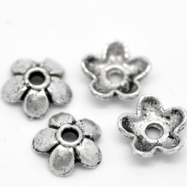 Koraliki ze stopu cynku DoreenBeads - czapki kwiat w kolorze Antique srebrny, handmade DIY, ocena biżuteria (300 sztuk, 6mm x 6mm) - Wianko - 2