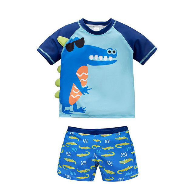 Dziecięcy strój kąpielowy Ircomll Kid Boys z krótkim rękawem - T-shirt Top + spodnie 2 sztuk zestaw plażowy - ochrona UV - Wianko - 2