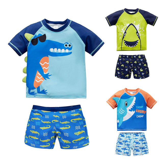 Dziecięcy strój kąpielowy Ircomll Kid Boys z krótkim rękawem - T-shirt Top + spodnie 2 sztuk zestaw plażowy - ochrona UV - Wianko - 1