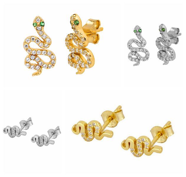 Kolczyki damskie typu sztyft ze srebra próby 925, ozdobione kryształami Pave w kształcie węża - delikatna biżuteria - Wianko - 1