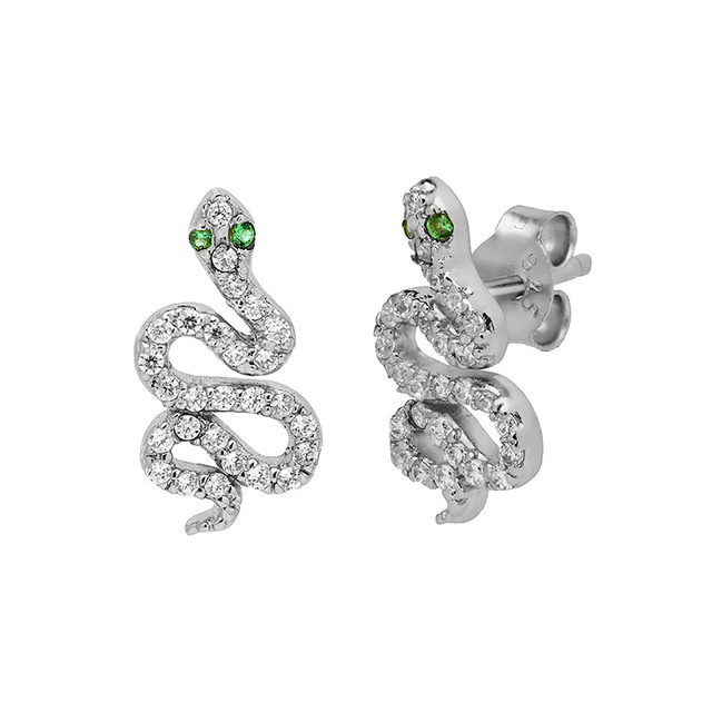 Kolczyki damskie typu sztyft ze srebra próby 925, ozdobione kryształami Pave w kształcie węża - delikatna biżuteria - Wianko - 5