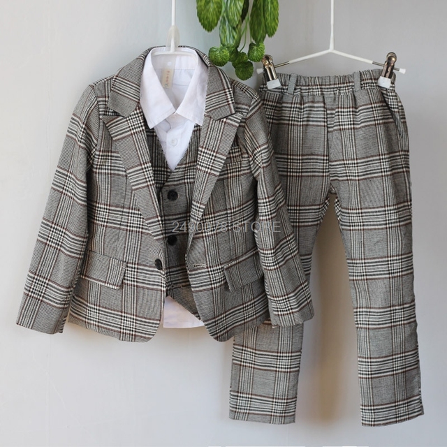 Garnitur dziecięcy chłopięcy - Vest + Blazer + Spodnie + Krawat, 4 części, strojowy, kostium na przyjęcie, ubrania na wesele, 2-12 lat - Wianko - 9