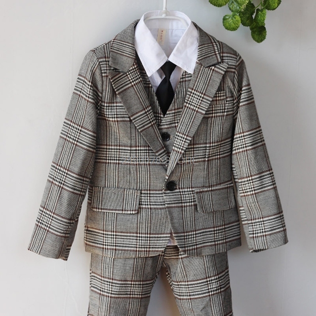 Garnitur dziecięcy chłopięcy - Vest + Blazer + Spodnie + Krawat, 4 części, strojowy, kostium na przyjęcie, ubrania na wesele, 2-12 lat - Wianko - 10