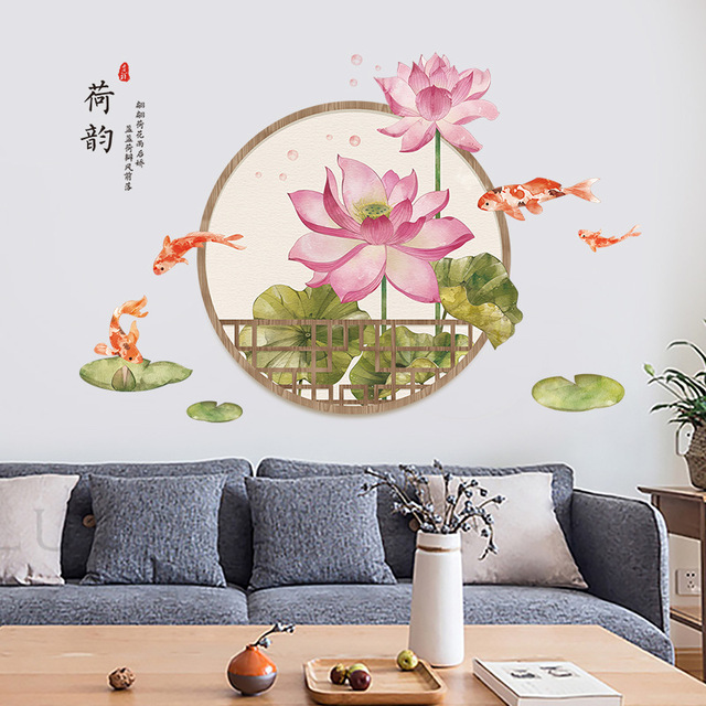 Naklejki ścienne Lotus w stylu chińskim - dekoracja sypialni antyczne Mural samoprzylepne ganek - Wianko - 2