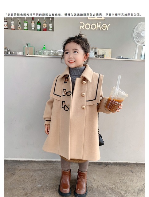 Nowy dziecięcy płaszcz wełniany 2021, jesienno-zimowy, w stylu zachodnim - Wianko - 3