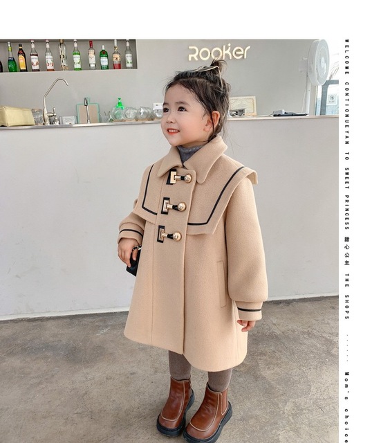 Nowy dziecięcy płaszcz wełniany 2021, jesienno-zimowy, w stylu zachodnim - Wianko - 8