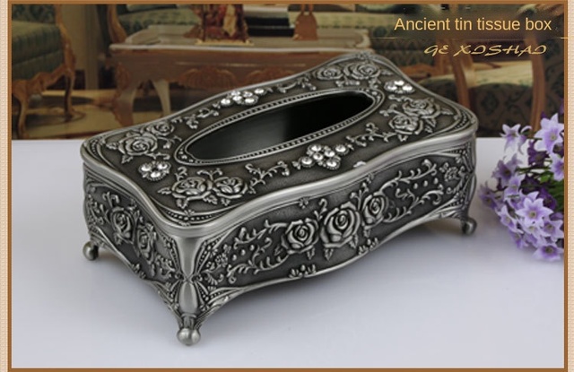 Pudełko na chusteczki Homhi styl europejski rzeźbione Boite De Rangement dekoracja stołu prezent Retro złote HBJ-518 - Wianko - 5