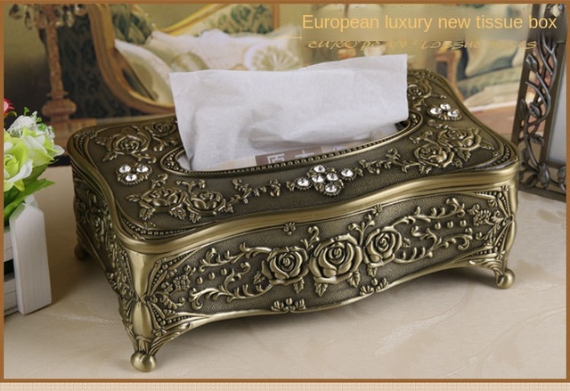 Pudełko na chusteczki Homhi styl europejski rzeźbione Boite De Rangement dekoracja stołu prezent Retro złote HBJ-518 - Wianko - 8