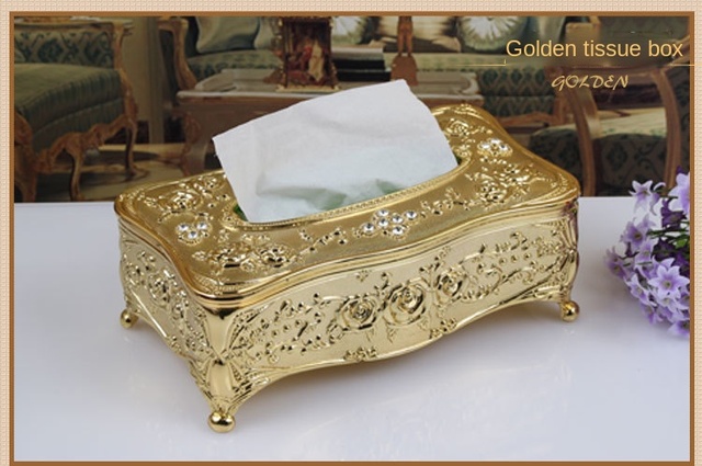 Pudełko na chusteczki Homhi styl europejski rzeźbione Boite De Rangement dekoracja stołu prezent Retro złote HBJ-518 - Wianko - 7
