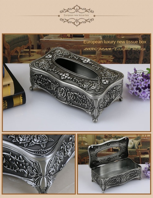 Pudełko na chusteczki Homhi styl europejski rzeźbione Boite De Rangement dekoracja stołu prezent Retro złote HBJ-518 - Wianko - 3