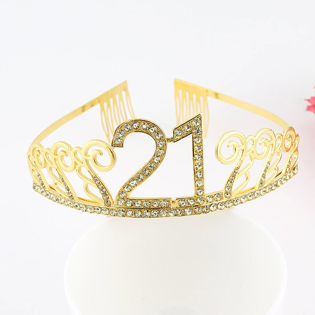 Dekoracja urodzinowa różowe złoto - satynowa szarfa, kryształowa korona, Tiara - 18, 21, 30, 40, 50 rocznica, nowy, wielkanoc - Wianko - 42