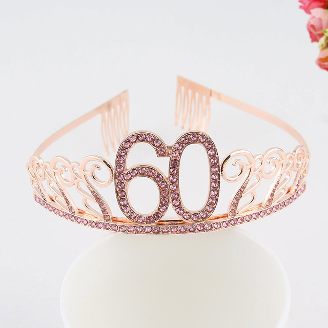 Dekoracja urodzinowa różowe złoto - satynowa szarfa, kryształowa korona, Tiara - 18, 21, 30, 40, 50 rocznica, nowy, wielkanoc - Wianko - 37