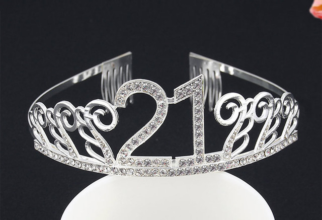 Dekoracja urodzinowa różowe złoto - satynowa szarfa, kryształowa korona, Tiara - 18, 21, 30, 40, 50 rocznica, nowy, wielkanoc - Wianko - 54