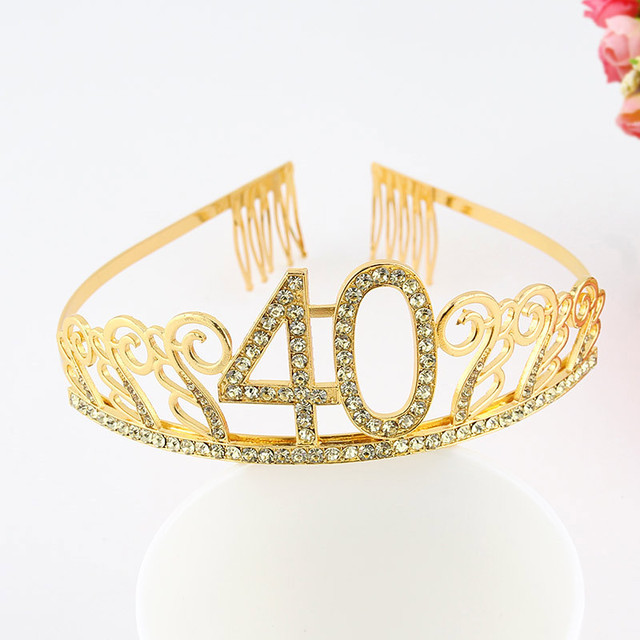 Dekoracja urodzinowa różowe złoto - satynowa szarfa, kryształowa korona, Tiara - 18, 21, 30, 40, 50 rocznica, nowy, wielkanoc - Wianko - 45