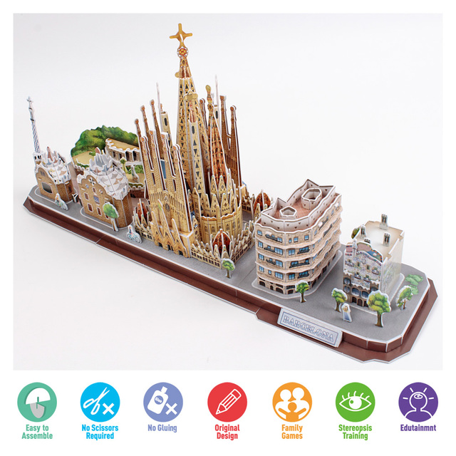 Puzzle 3D CubicFun Barcelona Cityline - Model architektury National Geographic - Zabawka edukacyjna dla dzieci i dorosłych - Wianko - 6