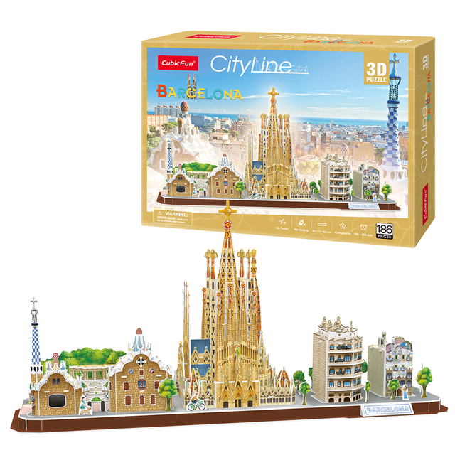 Puzzle 3D CubicFun Barcelona Cityline - Model architektury National Geographic - Zabawka edukacyjna dla dzieci i dorosłych - Wianko - 1