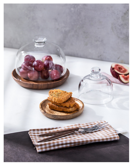 Taca do ciast i owoców z przezroczystą szklaną pokrywą i solidnym drewnianym podłożem - Wianko - 10