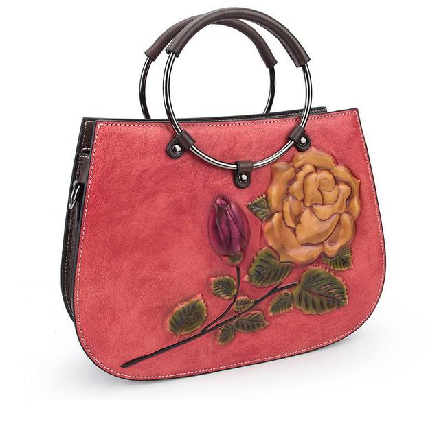 Ręcznie wykonana duża torebka na ramię dla kobiet z prawdziwej skóry, tłoczona wzorem kwiatowym, pojemna i luksusowa, na zimę 2021 - Wianko - 13