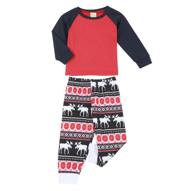 Zestaw piżam dla rodziców i dzieci w stylu Color Block z długim T-shirtem, nadrukiem łosia oraz spodniami kombinezonowymi - Wianko - 5