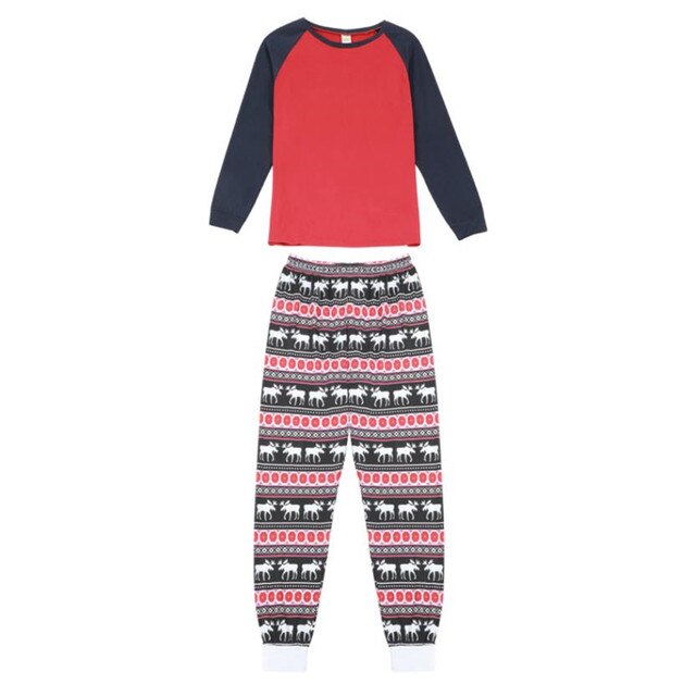 Zestaw piżam dla rodziców i dzieci w stylu Color Block z długim T-shirtem, nadrukiem łosia oraz spodniami kombinezonowymi - Wianko - 3