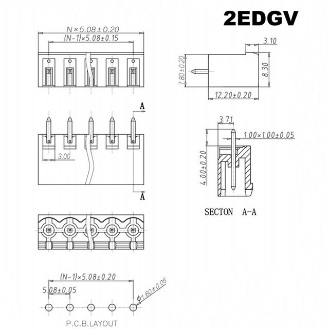 20 sztuk Wtyk zaciskowy PCB 5.08mm, złącze blokowe 2EDGKA/VC/RC/V/R mężczyzna-kobieta 2/3/4/5/6/7/8/9/10P Bornier Module - Wianko - 9