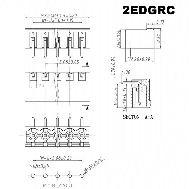 20 sztuk Wtyk zaciskowy PCB 5.08mm, złącze blokowe 2EDGKA/VC/RC/V/R mężczyzna-kobieta 2/3/4/5/6/7/8/9/10P Bornier Module - Wianko - 7