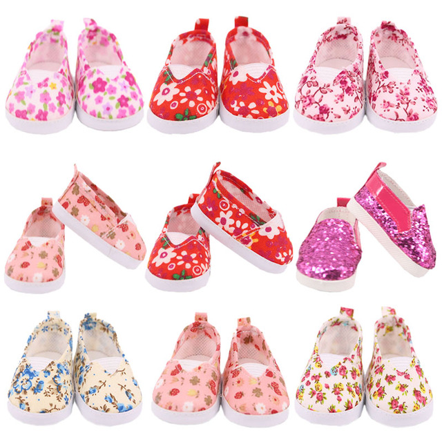 Lalka brezentowe buty z kwiatowym wzorem dla 18 calowych amerykańskich i 43 cm noworodkowych lalek - zabawka dla dziewczynek DIY - Wianko - 1