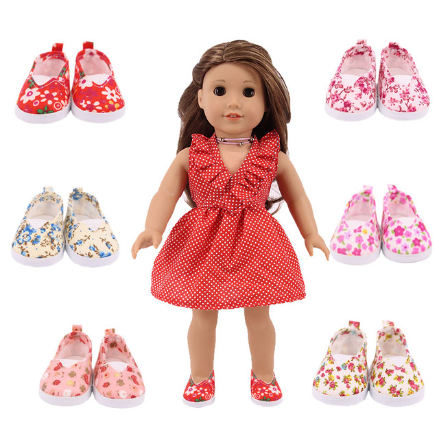 Lalka brezentowe buty z kwiatowym wzorem dla 18 calowych amerykańskich i 43 cm noworodkowych lalek - zabawka dla dziewczynek DIY - Wianko - 3