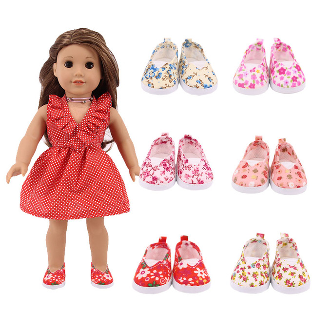 Lalka brezentowe buty z kwiatowym wzorem dla 18 calowych amerykańskich i 43 cm noworodkowych lalek - zabawka dla dziewczynek DIY - Wianko - 2