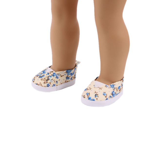 Lalka brezentowe buty z kwiatowym wzorem dla 18 calowych amerykańskich i 43 cm noworodkowych lalek - zabawka dla dziewczynek DIY - Wianko - 45