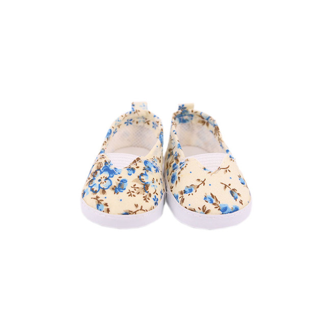 Lalka brezentowe buty z kwiatowym wzorem dla 18 calowych amerykańskich i 43 cm noworodkowych lalek - zabawka dla dziewczynek DIY - Wianko - 18