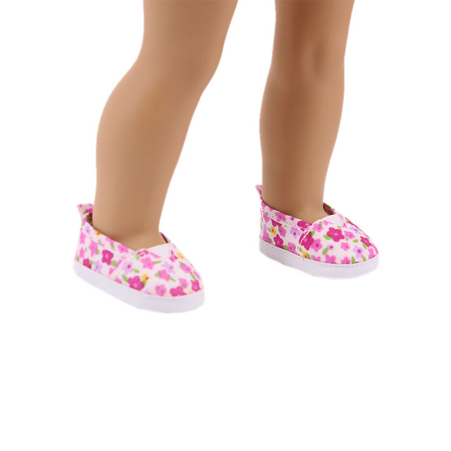 Lalka brezentowe buty z kwiatowym wzorem dla 18 calowych amerykańskich i 43 cm noworodkowych lalek - zabawka dla dziewczynek DIY - Wianko - 60