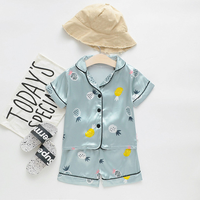 Letnia piżama dziecięca - Cartoon, zestaw dla chłopców i dziewczynki, koszula + krótkie spodenki - #p4 - Wianko - 1