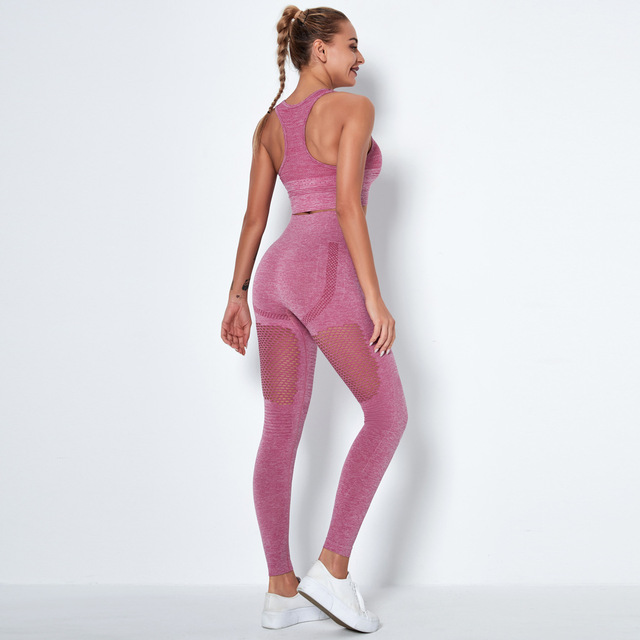 2021 Zestaw ubrań do jogi dla kobiet - strój bez szwu, biustonosz sportowy i legginsy treningowe - Wianko - 5