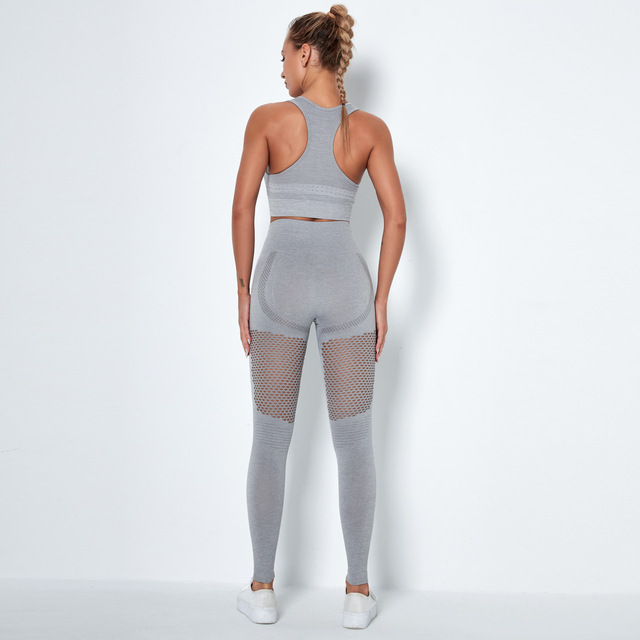 2021 Zestaw ubrań do jogi dla kobiet - strój bez szwu, biustonosz sportowy i legginsy treningowe - Wianko - 26