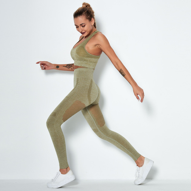2021 Zestaw ubrań do jogi dla kobiet - strój bez szwu, biustonosz sportowy i legginsy treningowe - Wianko - 23