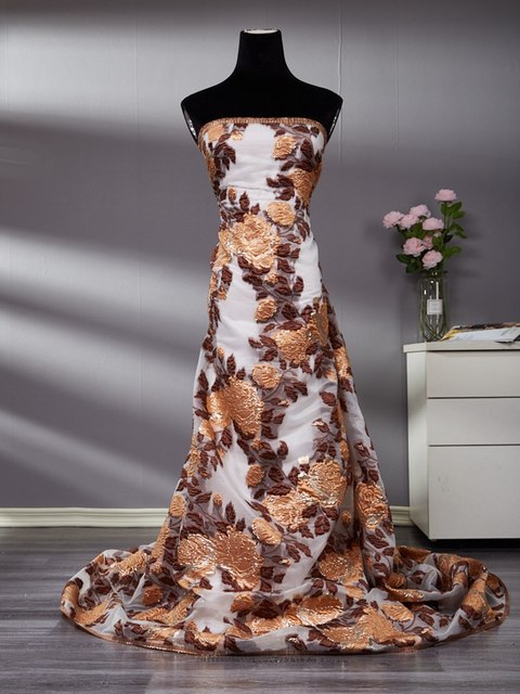 2021 Brokatowa sukienka z koronką i tkanina żakardowa z Afryki, wysokiej jakości, pozłacana Organza, francuski styl, nigeryjski wzór S2590 - Wianko - 19