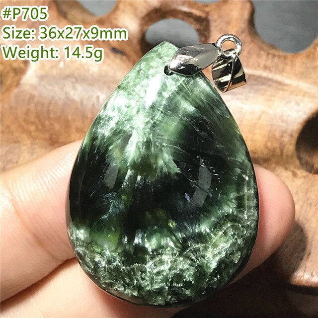 Wisiorek z naturalną zieleń seraphinit, biżuteria dla kobiet i mężczyzn, kamień uzdrawiający, srebrny, AAAAA, 36x27x9mm - Wianko - 1