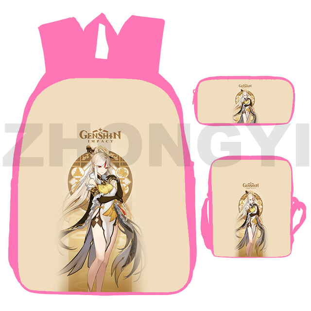 Nowy plecak 3D Genshin Impact dla kobiet - zestaw 3 sztuk: Kawaii, Cartoon, Anime Unisex - Wianko - 9