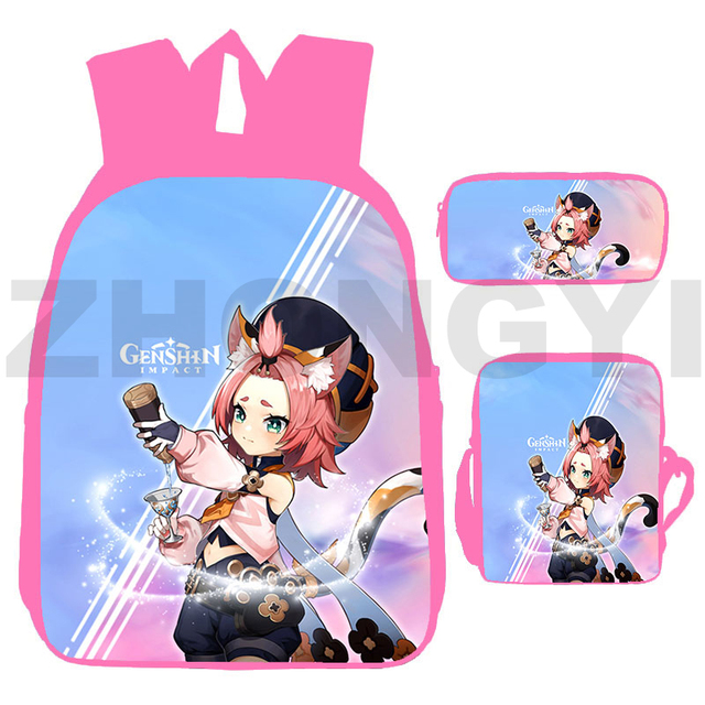 Nowy plecak 3D Genshin Impact dla kobiet - zestaw 3 sztuk: Kawaii, Cartoon, Anime Unisex - Wianko - 10
