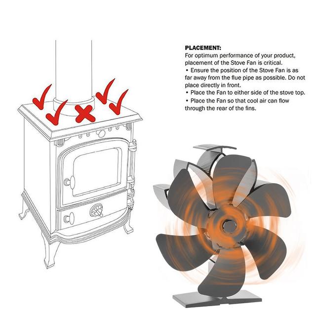 Inteligentny wentylator piecowy 6 ostrzy do kominków zasilany ciepłem opalanym drewnem, gazem, pelletami i więcej - Wianko - 6
