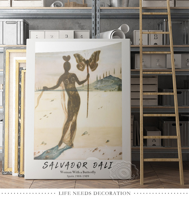 Plakat Vintage Salvador Dali - Dali Fleurs, motyl kobieta - inspirujący obraz ścienny, malarstwo i kaligrafia - Wianko - 7