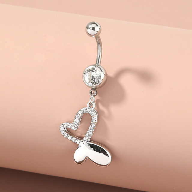 Piękny antyalergiczny pierścionek do pępka z kryształowym motylem Bell - biżuteria do ciała - Wianko - 3