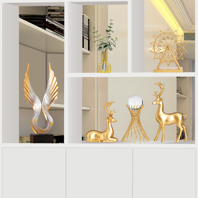 Złota porcelanowa figurka dekoracyjna jelenia - nowoczesny luksusowy prezent ślubny i ozdoba świąteczna - Wianko - 2
