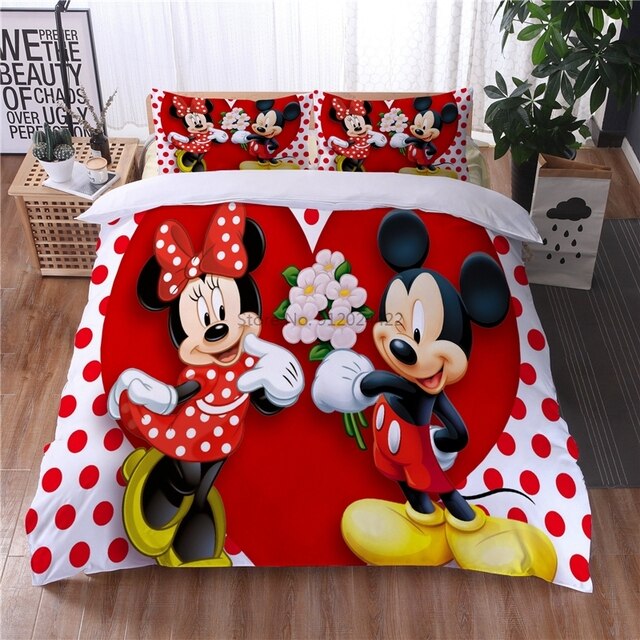 Zestaw pościeli Mickey Minnie Mouse - czerwona miłość, rozkloszowana spódnica, Euro Australia Cartoon 3d kołdra - Wianko - 1