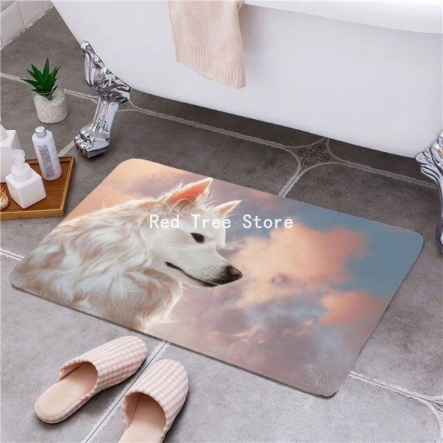 Biały wilk antypoślizgowa mata 3D dla psa 40*60 cm - dywan łazienkowy dla zwierząt, dywanik kuchenny toaletowy wycieraczka - Wianko - 1