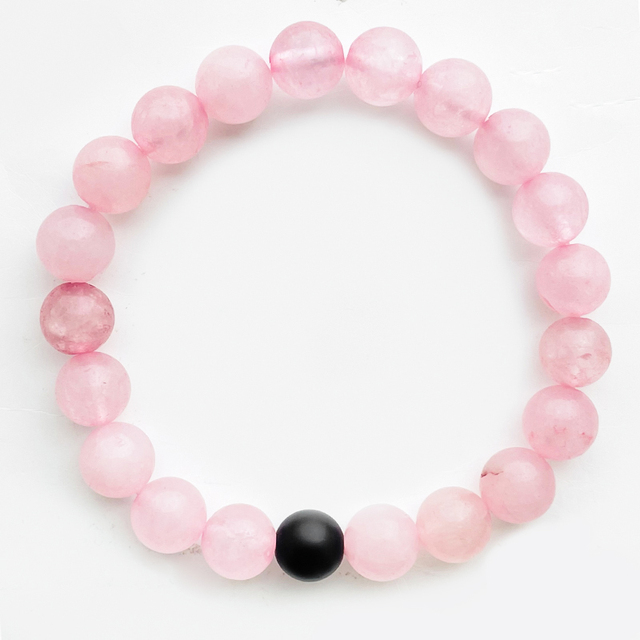 Mody pleciona bransoletka z czarnym i różowym kamieniem naturalnym - ozdobiona koralikami 8 mm - biżuteria dla kobiet - Wianko - 5