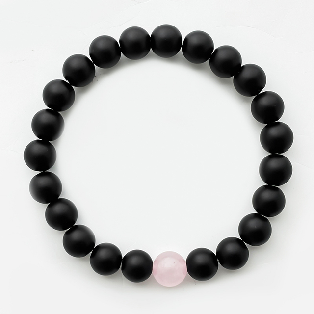 Mody pleciona bransoletka z czarnym i różowym kamieniem naturalnym - ozdobiona koralikami 8 mm - biżuteria dla kobiet - Wianko - 6