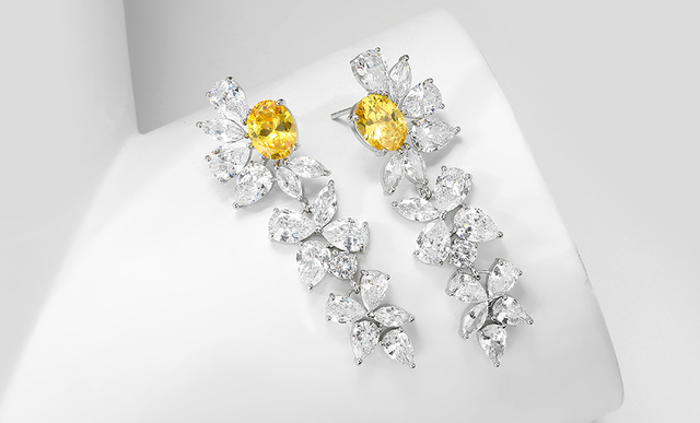 Zestaw biżuterii Cubic z dwoma sztukami dużych, luksusowych żółtych kwadratowych kolczyków i pierścionków z cyrkonami - moda na wesele - nowość 2021 - Wianko - 6
